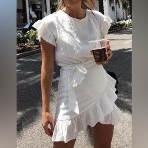 White Ruffle Wrap Skirt Dress - S